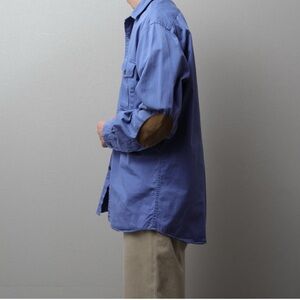 Polo Ralph Lauren large Men Blue Shirt Suede elbow patches Chest Pocket western